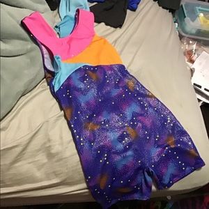 Blue purple pink yellow orange leotard sparkly